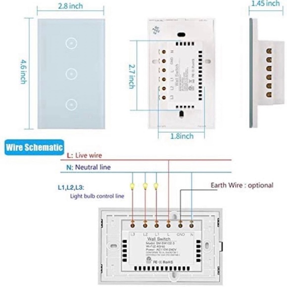 WiFi Smart Double Wall Light Touch Panel 3 Gang - Picture 2 of 11
